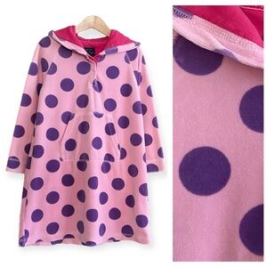 Mini Boden Pink Purple Polka Dot Velour Hooded Long Sleeve Dress 5t